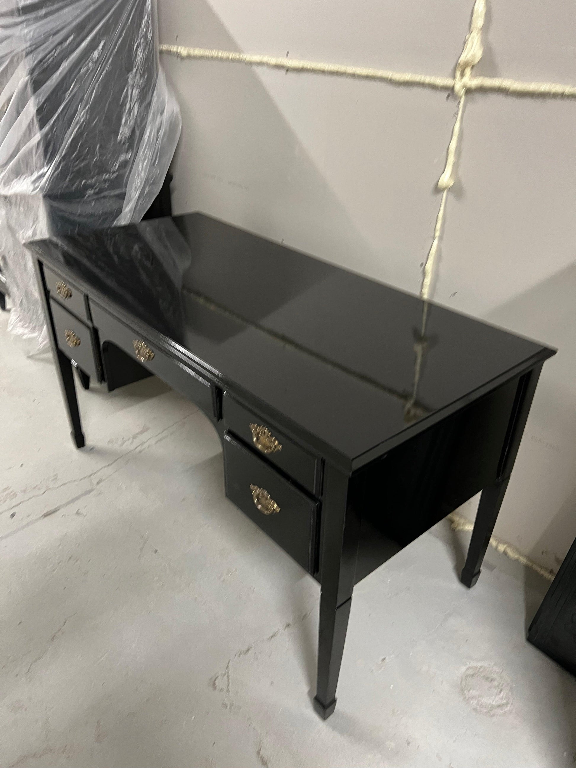 1980 Refinished Desk, Black High-Gloss Lacquer - Eight Corners Co